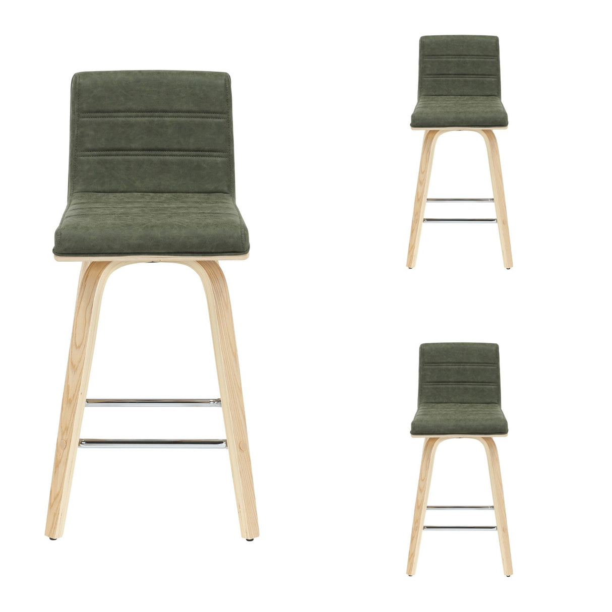 Vienna - 35.5" Swivel Counter Height Square Back Wood Bar Stool With Faux Leather Seat