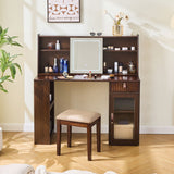Modern Elegance Makeup Vanity Desk With Adjustable Lighted Mirror Storage Shelves Drawer And Cabinet - Walnut
