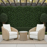 Pavilion - 3-Piece Outdoor Conversation Set (Swivel Club Chairs & End Table) - White / Natural