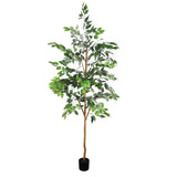 6Ft Artificial Ficus Tree With Natural Trunk In Pot For Indoor Home Office Decor - Green Leaves