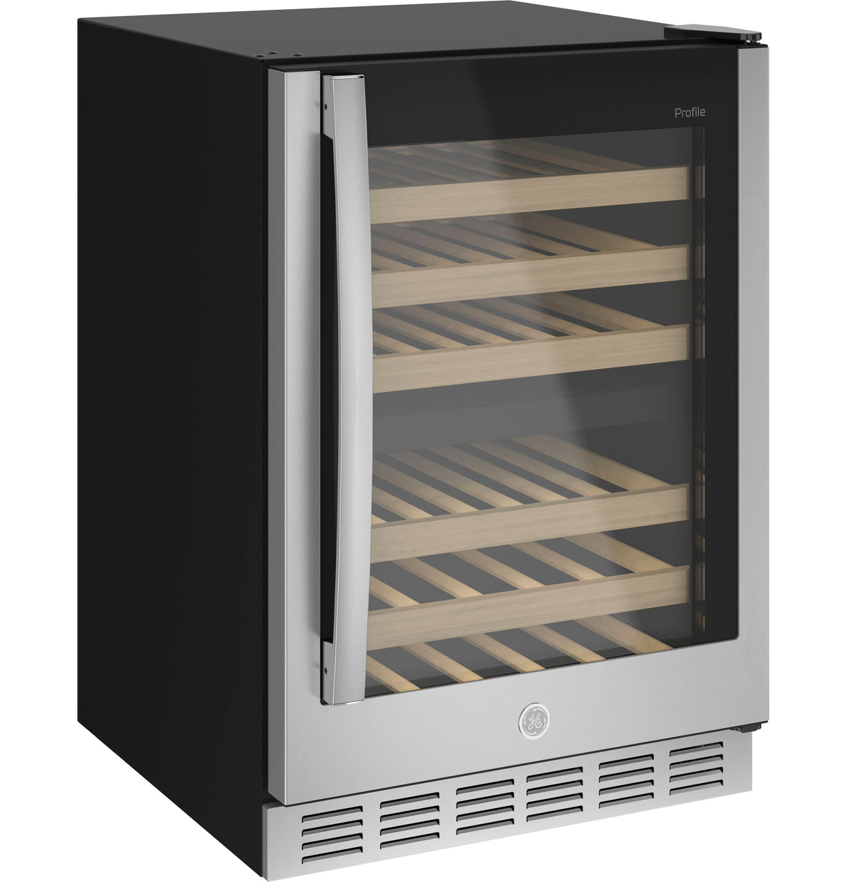 GE PWS06DSPSS 24 in. Undercounter Wine Cooler with Wood Racks, Dual Temperature Zones & 44 Bottle Capacity - Stainless Steel