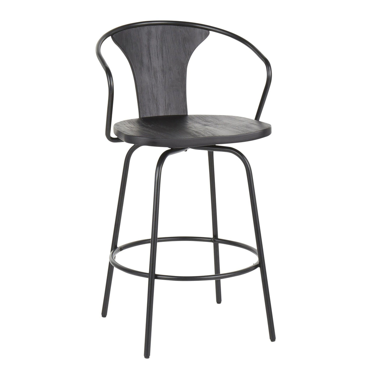 Waco - Industrial Counter Stool - Black Metal, Black Wood