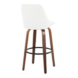 Diana - 30" Fixed-Height Barstool With Swivel And Round Black Metal Footrest (Set of 2) - Walnut Wood
