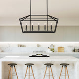 5 Light Farmhouse Kitchen Island Lighting, 5 Light Industrial Linear Chandelier For Dining Room Metal Hanging Pendant Light Fixture For Bedroom Living Room Hallway Conference Room - Matte Black