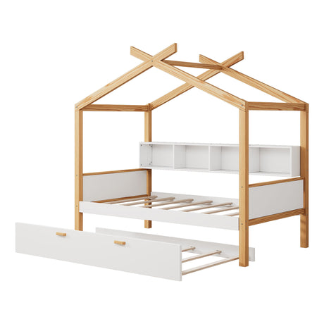 House Bed With Bookshelf Storage