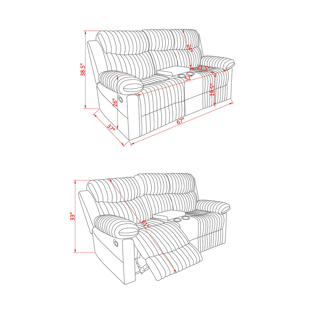 Bruni - Console Reclining Loveseat With Manual Recline