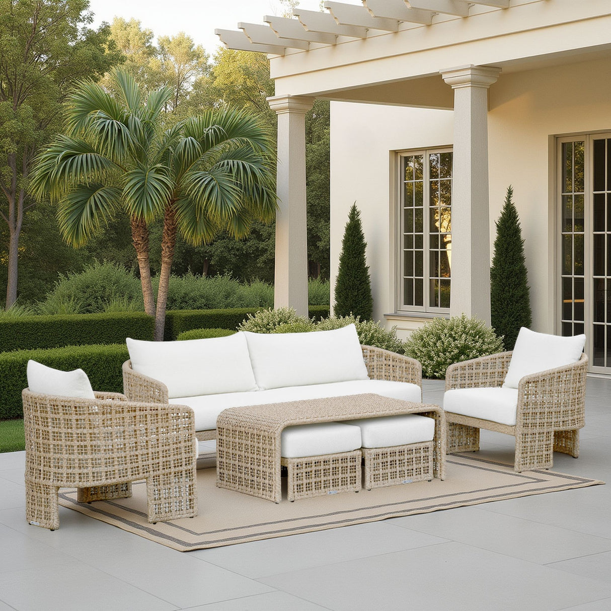 Driftbay - 6-Piece Resort Outdoor Conversation Set - White / Natural
