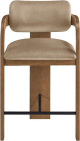 Cedra - Velvet Performance Fabric Upholstered Counter Stool - Brown Frame