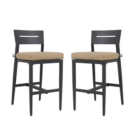 Modern Outdoor Bar Stools With Backrest And Footrest (Set of 2)