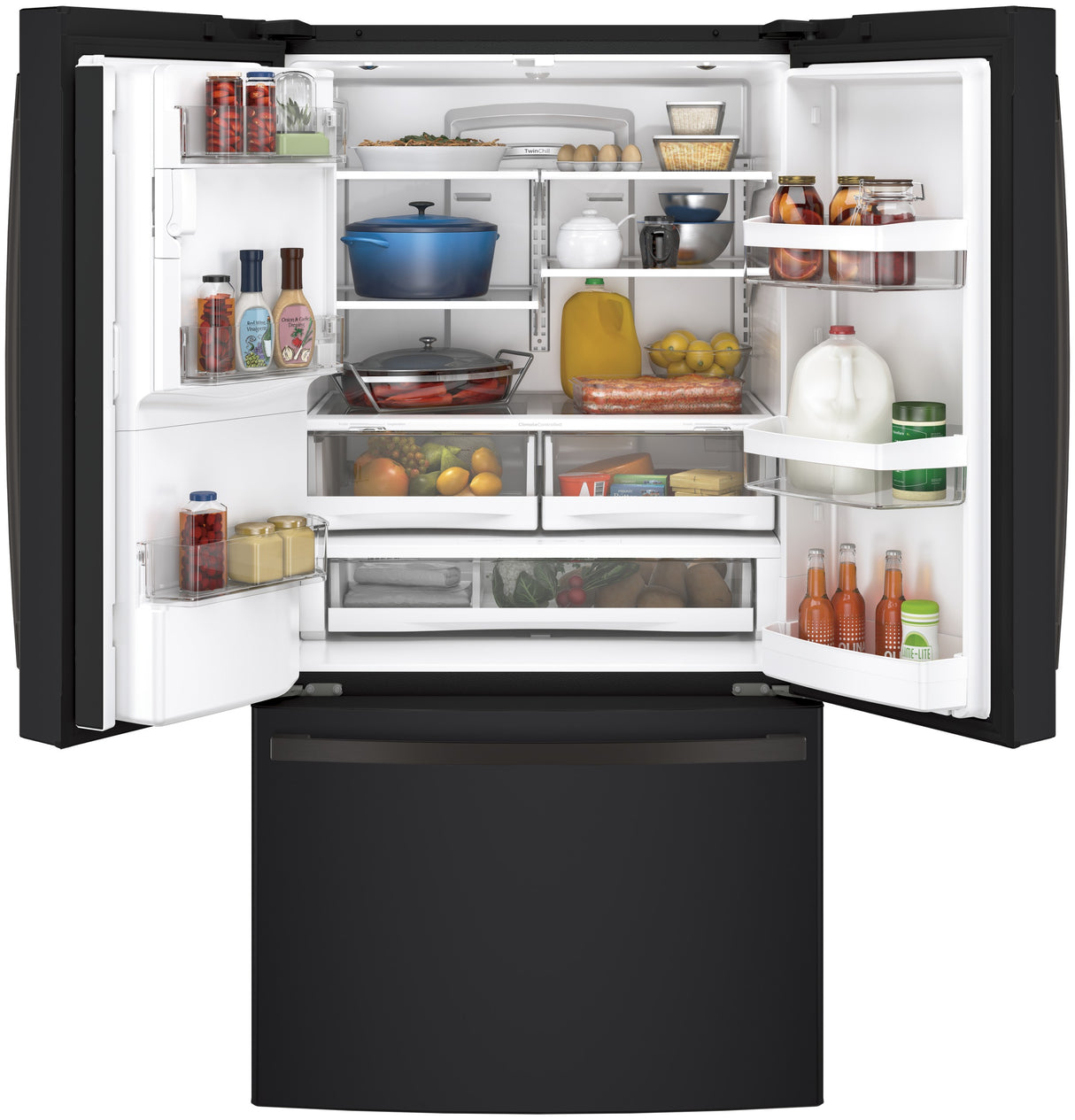 GE GFE28GELDS - 36 in. 27.7 cu. ft. French Door Refrigerator with Ice & Water Dispenser - Fingerprint Resistant Black Slate