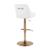 Hannah - Transitional Adjustable Swivel Barstool (Set of 2) - Gold Metal And White Faux Leather With Rounded T Footrest