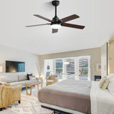Modern Ceiling Fan With 3 Color Dimmable Light 5 Blades Remote Control Reversible Dc Motor For Bedroom - Black