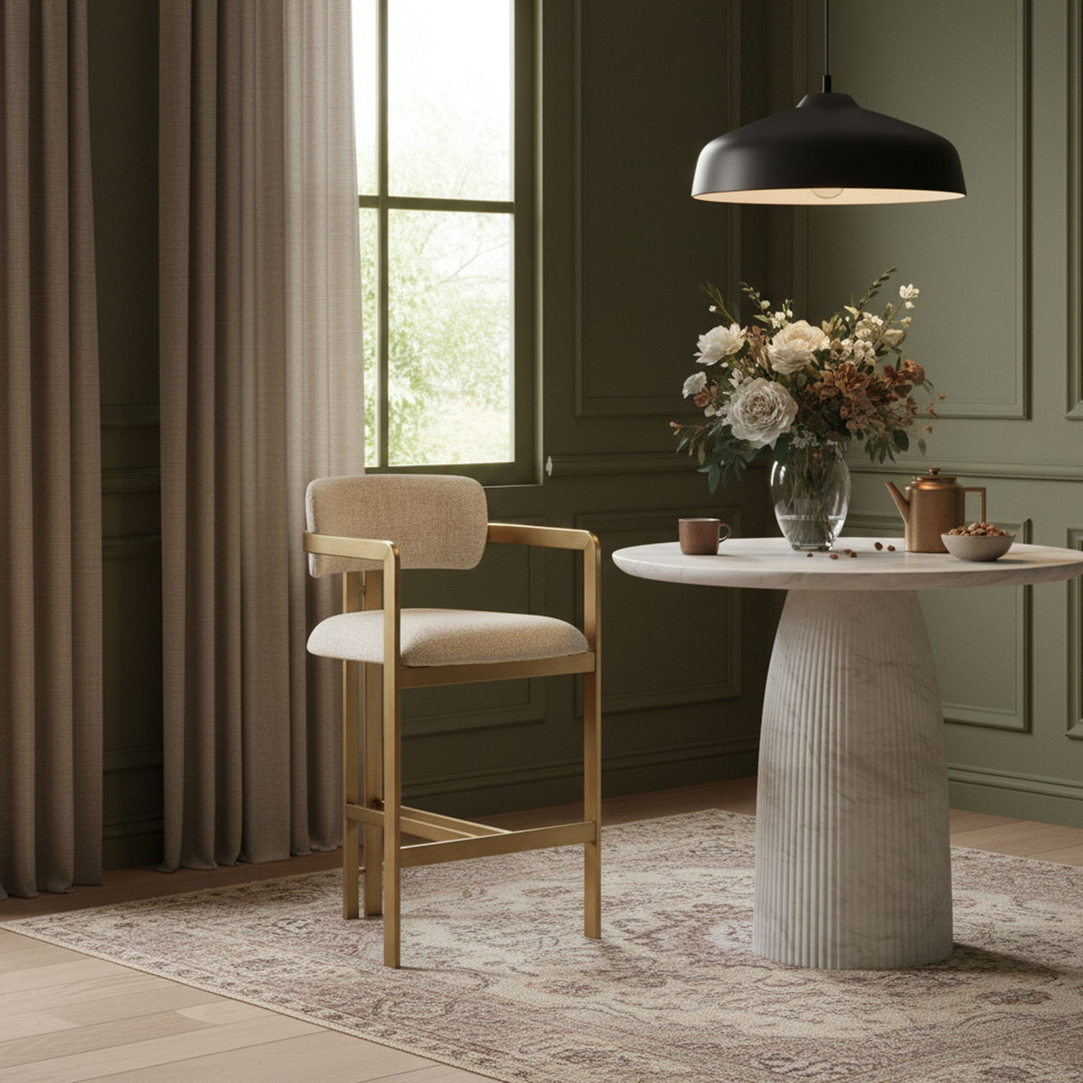 Aurum - Linen Textured Fabric Upholstered Counter Stool