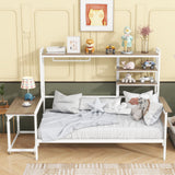Daybed With Movable Desk, Grid, Shelves And Clothes Hanger