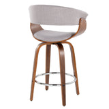 Vintage Mod - 26" Fixed-Height Counter Stool With Swivel (Set of 2) - Walnut Wood And Stone Fabric With Round Chrome Metal Footrest