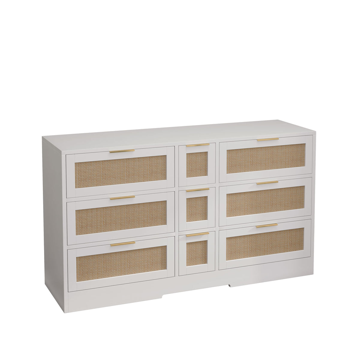 Elegant Rattan Locker With 9 Drawers, Metal Handles