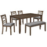 Elegant 6 Piece Dining Table Set With 4 Chairs And Bench