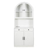 Tall Arched Pantry Cabinet With Charging Station, Adjustable Shelves, Coffee Bar
