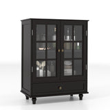 Minimalist Buffet Cabinet With Double Glass Doors And Drawer