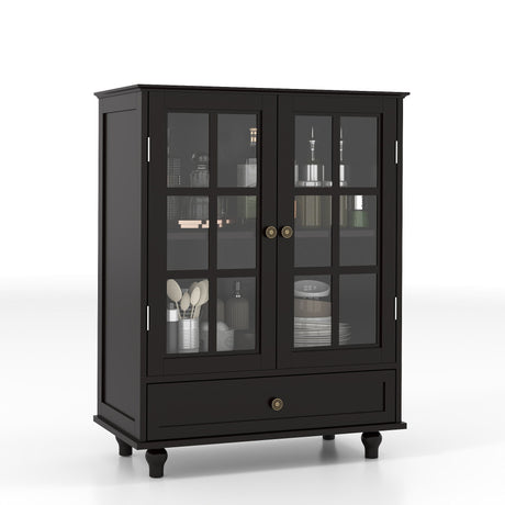 Minimalist Buffet Cabinet With Double Glass Doors And Drawer