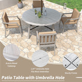 Outdoor Wooden Dinning Set With An Umbrella Hole And Removable Cushions For Patio