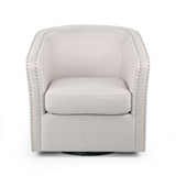 Modern Upholstered Swivel Club Chair With Nailhead Trim
