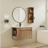 Modern Wall Mounted Bathroom Vanity With Sink And Storage Rack Soft Close Doors Plywood - Imitative Oak