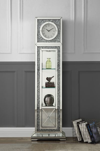 Noralie - Faux Diamonds Grandfather Clock With LED - Mirrored