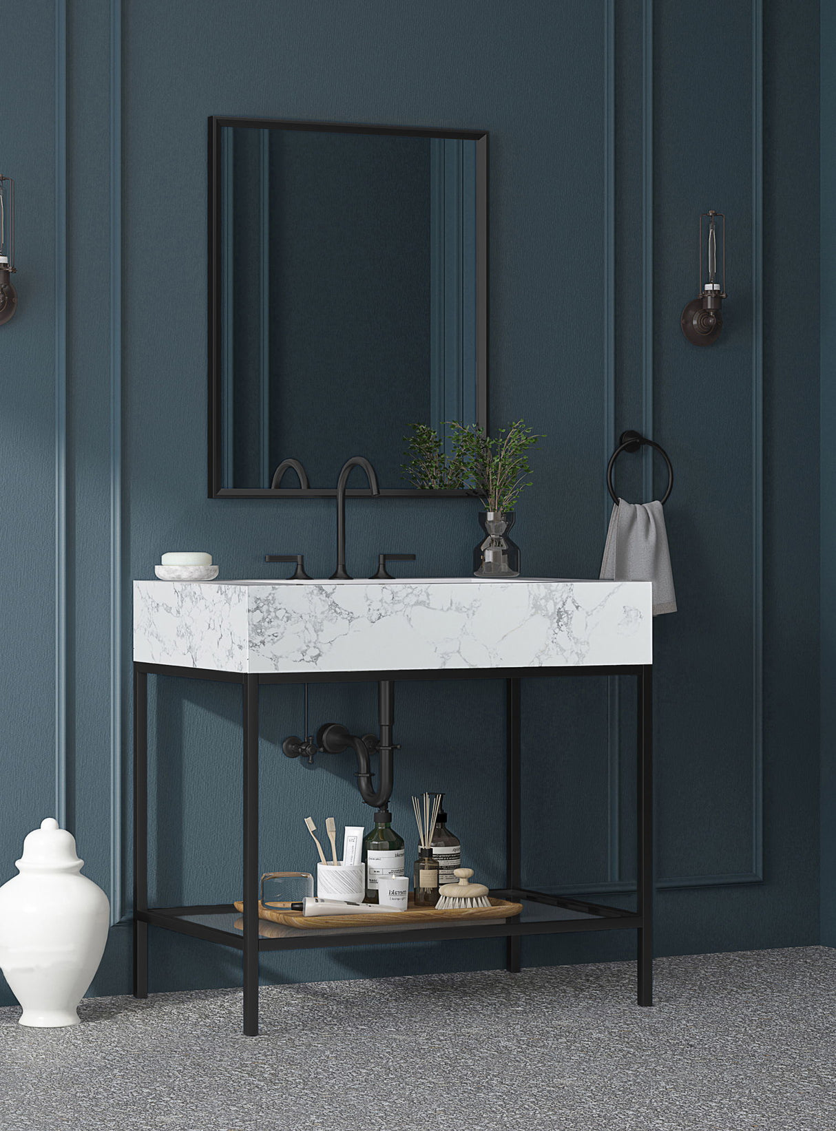 Marmo - Engineered Marble Bathroom Vanity With Black Base