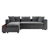Modern L Shaped Sectional Sofa With Chenille Upholstery And Wooden Storage