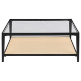 Amherst - Glass Top Metal with Cane Shelf Table
