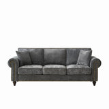 3 Seater Sofa With Tufted Upholstery, Rolled Arms, Nailhead Trim