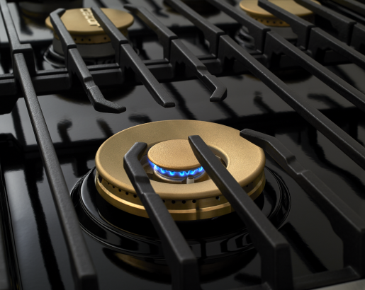 Dacor DOP36C86DLM/DA 36 inch dual fuel range graphite stainless steel - cooktop burners detail
