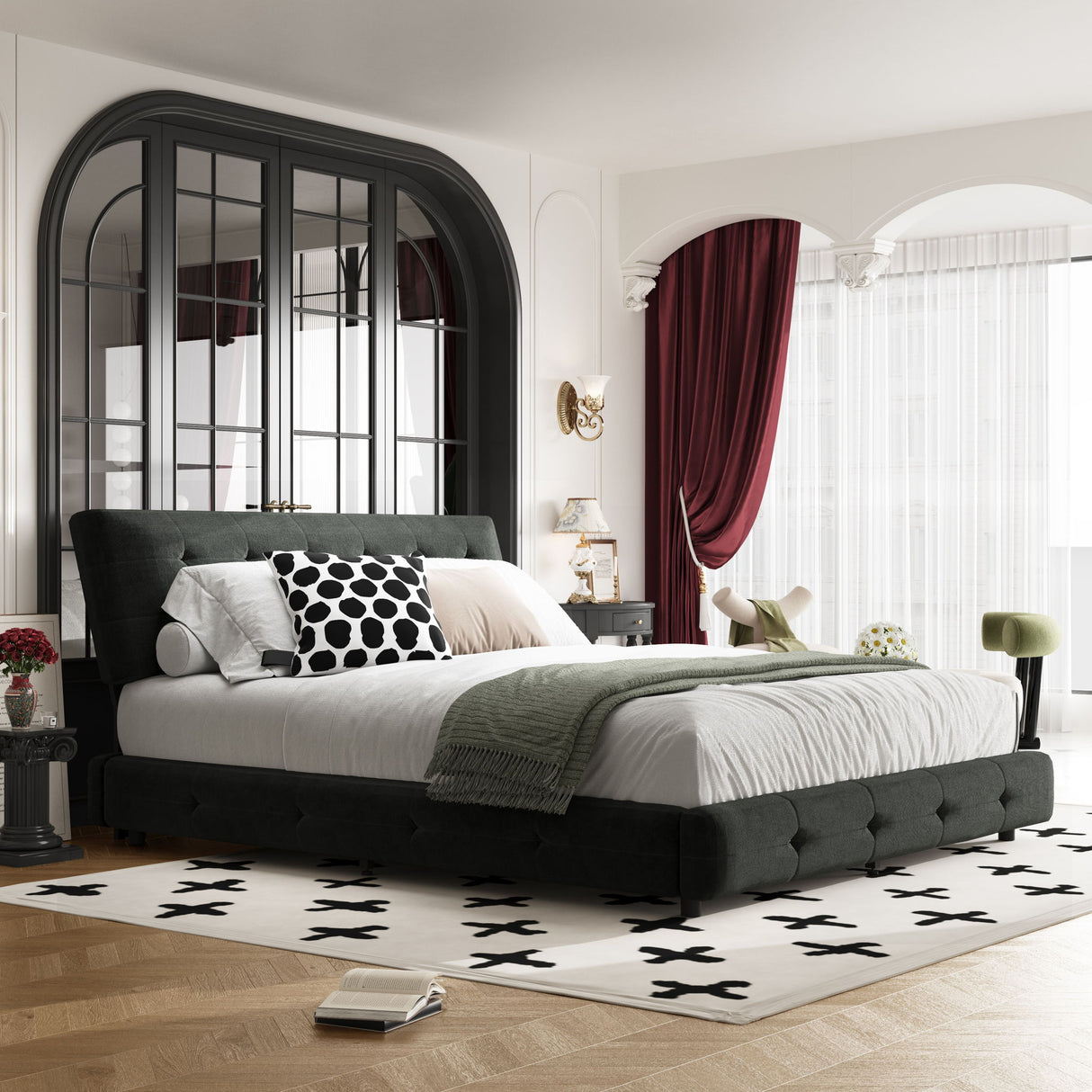 Tufted Headboard With Extra-Large Ultra-Soft Cloud Pillow Design