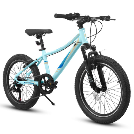 S20101 20" Kids' Bike, Boys Girls Mountain Bike Ages 8-12, 7 Speed Teenager Children Kids' Bicycles, Front Suspension Disc Brake Rear V-Brake, High Steel Frame