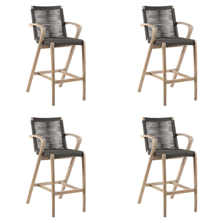 Brielle - Outdoor Light Eucalyptus Wood And Charcoal Rope Counter Height Stool Set
