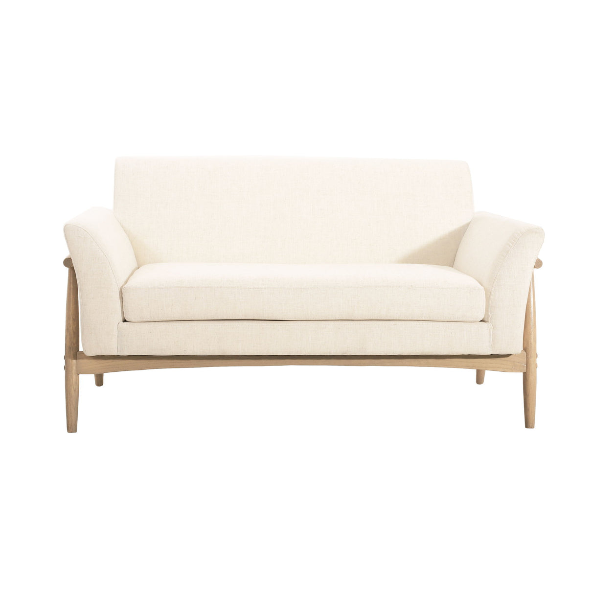 Modern Fabric Upholstered Loveseat With Elm Wood Legs And Flare Arms - Beige