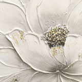Lotus Flower Canvas Wall Art, Hand Painted Textured Floral Painting - Antique White