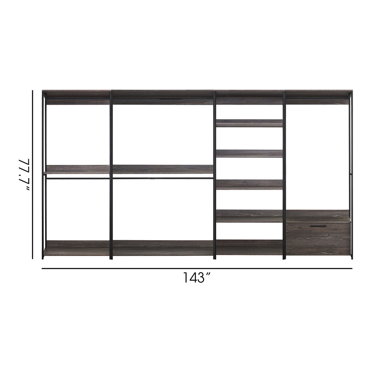 Monica - Wood Walk In Closet System Melamine 143" Modular Storage - Rustic