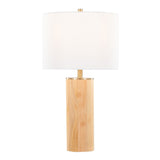 Cylinder - Ash 27" Wood Table Lamp - Ash Wood, Antique Brass, And White Linen