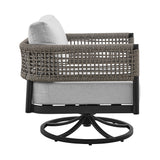 Felicia - Outdoor Patio Swivel Rocking Chair - Black Aluminum And Gray Rope With Cushions