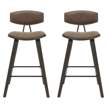 Fox - Counter Height Curved Back Wood Bar Stool With Faux Leather Seat
