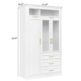 3 Door Wardrobe Armoire With LED Lighting And 3 Drawers - White