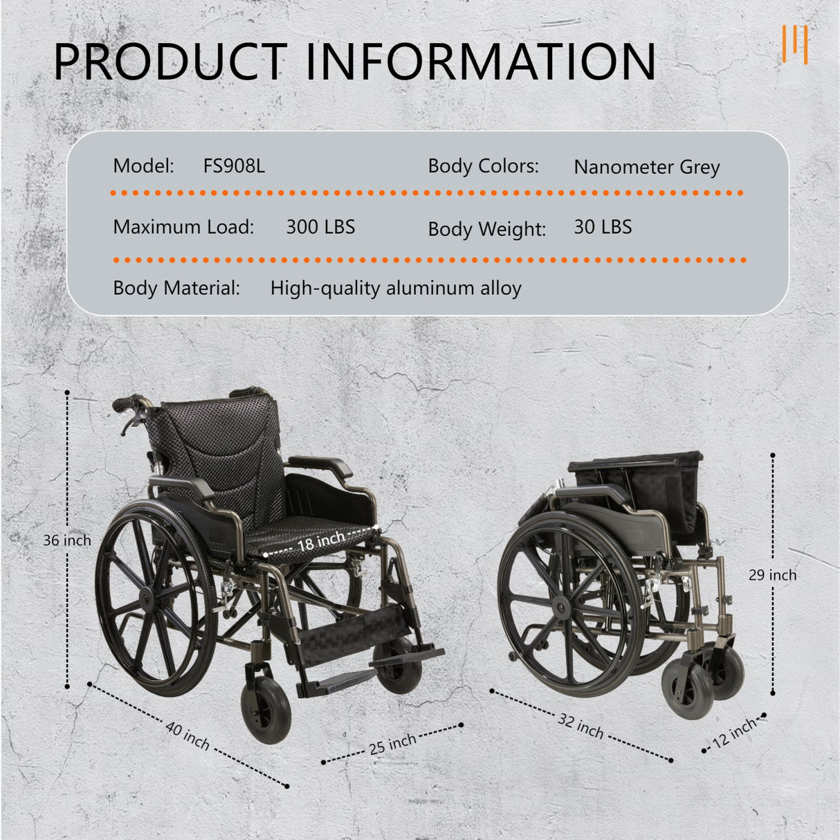 Lightweight Foldable Nursing Wheelchair For Adults Double X Force Support, 300Lbs Capacity, Breathable Cushion & Anti Backflip Design With Tires, Adjustable Seat Belt, Quick Release Wheels - Gray