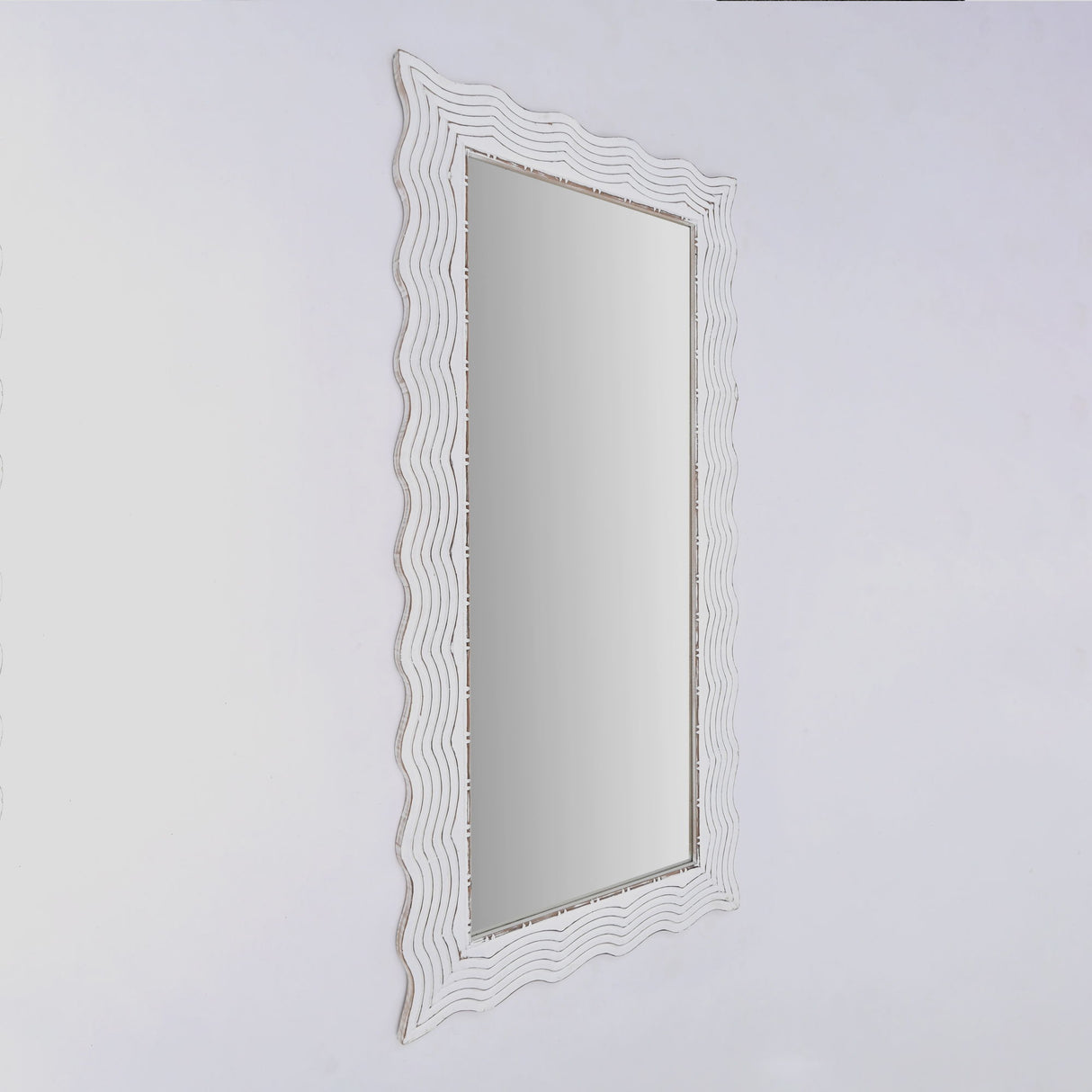 Handcarved Wave Design Rectangle Mirror Accent Enhancing Space - Antique White