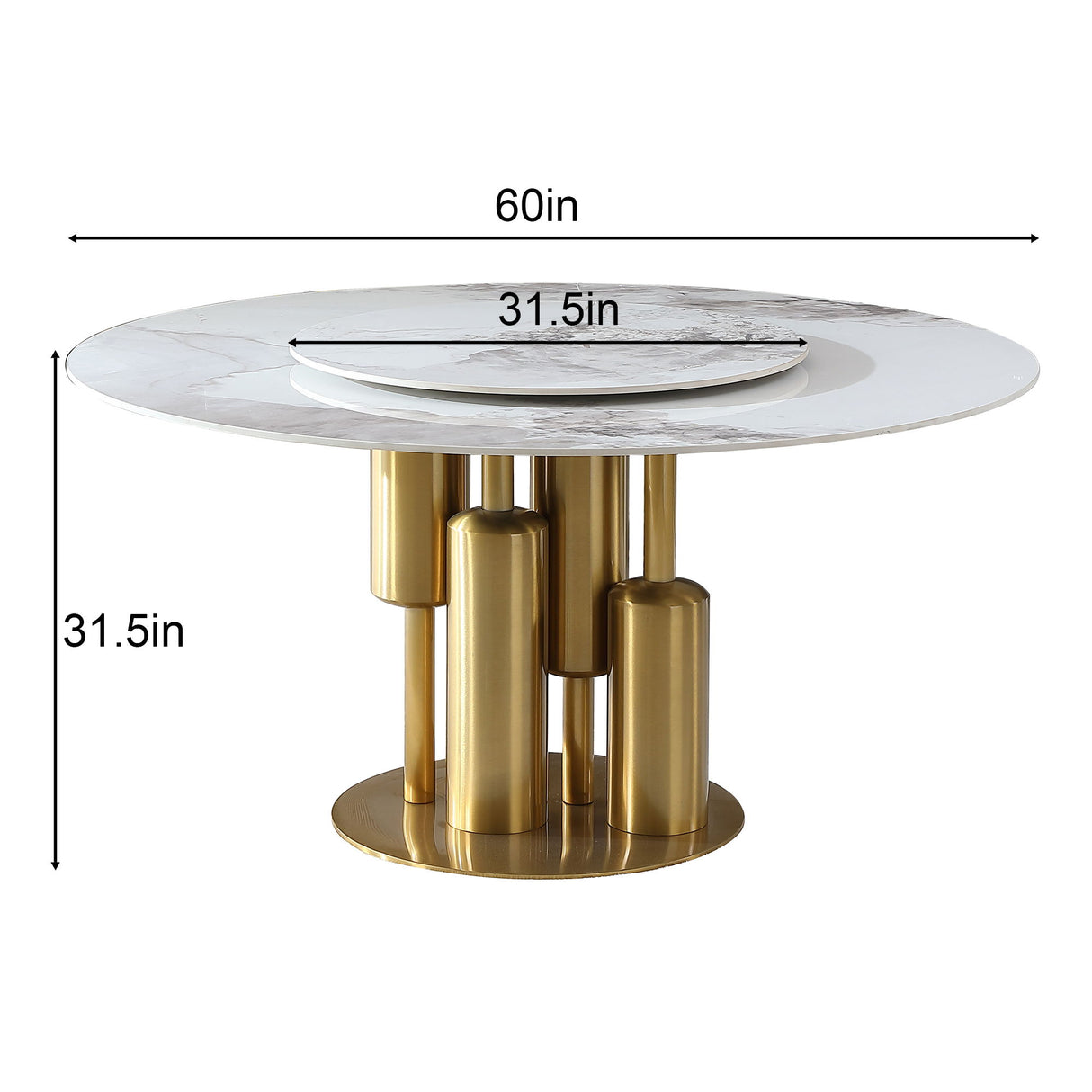 Round Sintered Stone Table, Modern Marble Dining Table (Table Only) - Gold / White