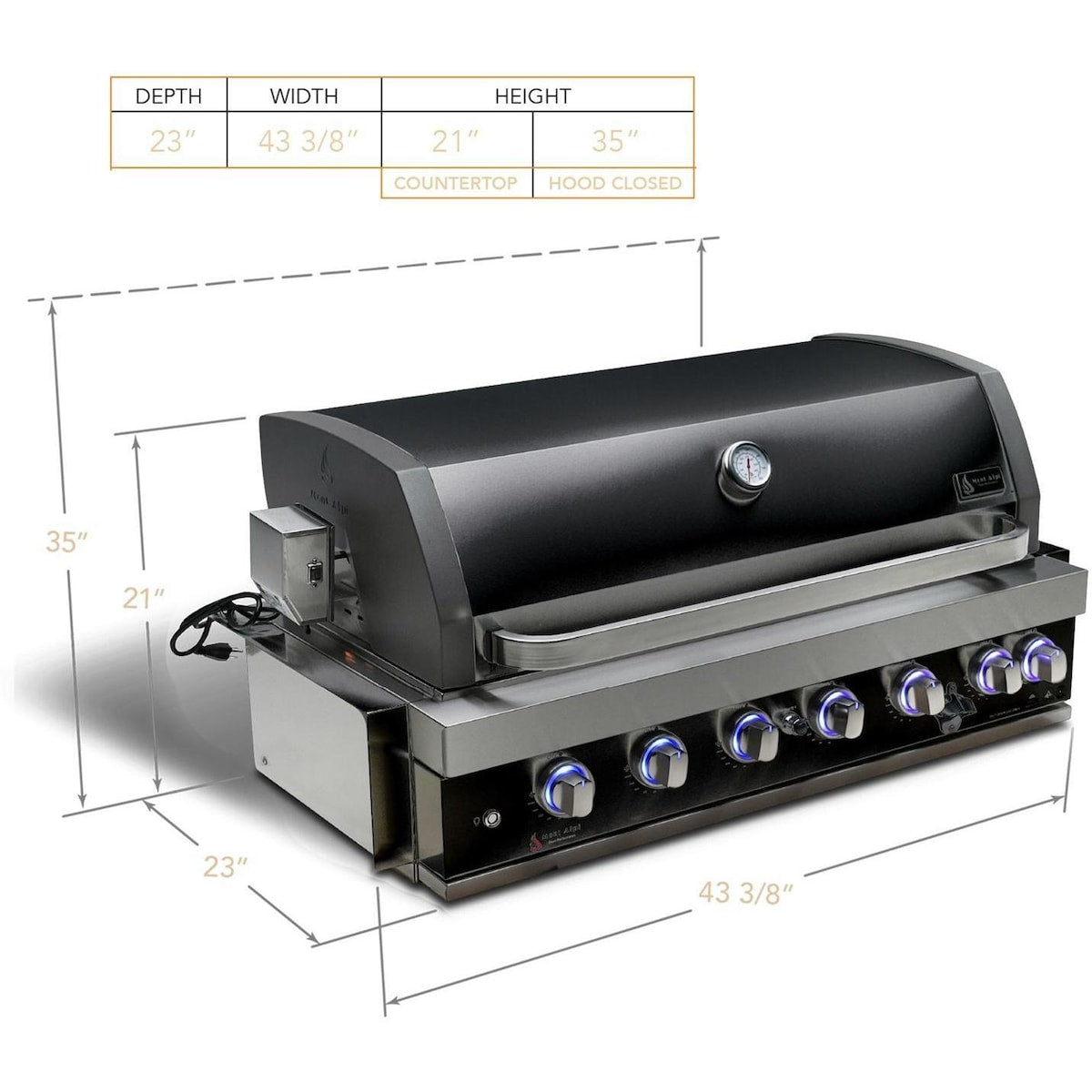 Mont Alpi Artwood Series 6.5 Ft Propane Outdoor Kitchen Island w/ 6-Burner Grill - MA805-AWBSS