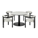 Jazmin - 5-Piece Outdoor Round Sintered Stone Dining Set - White / Black