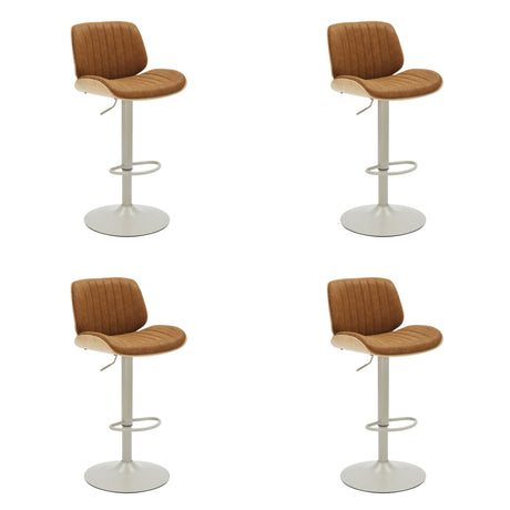 Brock - Adjustable Swivel Curved Back Wood Bar Stool With Faux Leather Seat