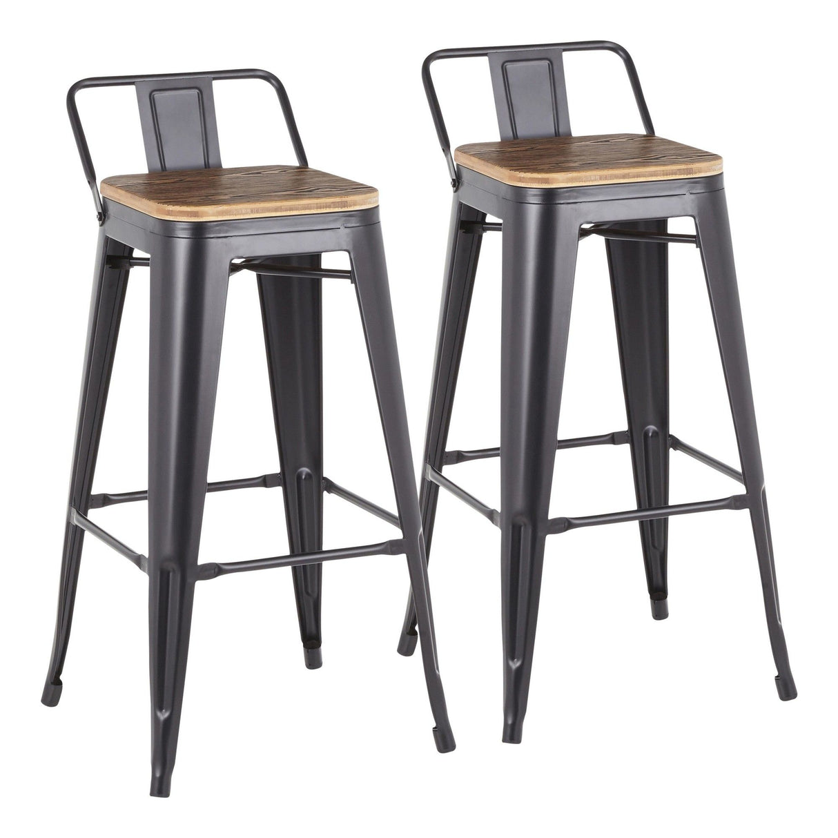 Oregon - Industrial Low Back Barstool (Set of 2) - Black Metal And Wood-Pressed Grain Bamboo